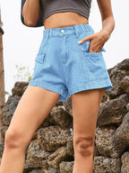 High Waist Denim Shorts with Pockets