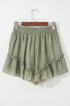 Textured Tie Waist Ruffle Hem Shorts