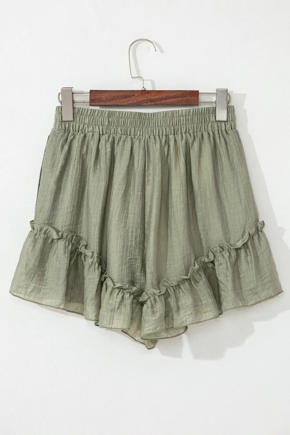 Textured Tie Waist Ruffle Hem Shorts