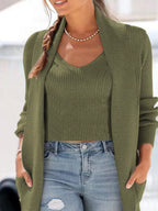 Full Size Ribbed Knit Tank and Cardigan Sweater Set Plus Size