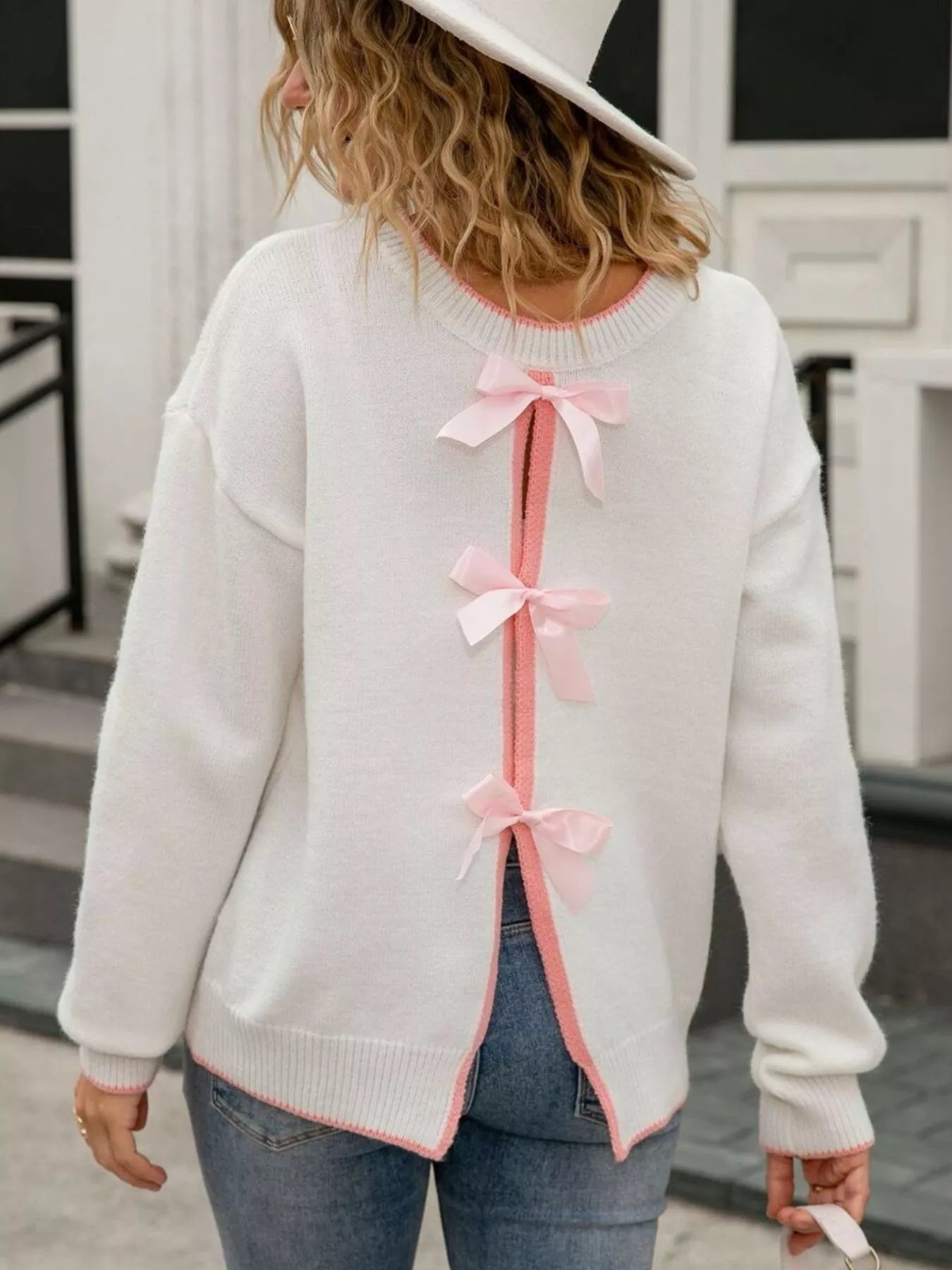 Bow-Back Round Neck Sweater