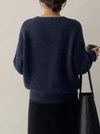 Button-Decorated Round Neck Sweater