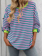 Striped Round Neck Dropped Shoulder Sweatshirt