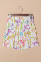Cheerful Bow Print Elastic Pull On Casual Shorts