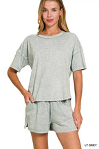 Zenana Halo Snow Washed Short Sleeve Tee and Shorts Set