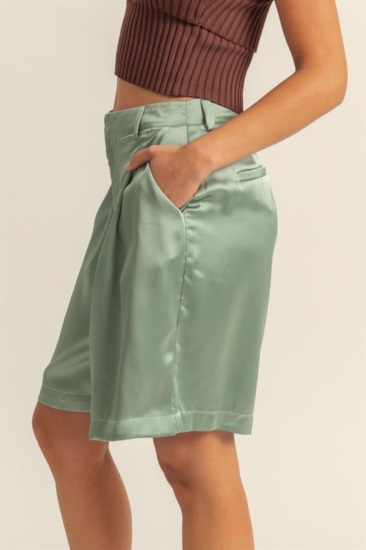 HYFVE High-Waist Pleated Satin Shorts