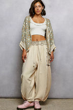 POL Open Front Floral Pattern Crochet Cardigan
