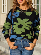 Floral Crew Neck Long Sleeve Sweater