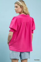 Umgee Seersucker Puff Sleeve Blouse