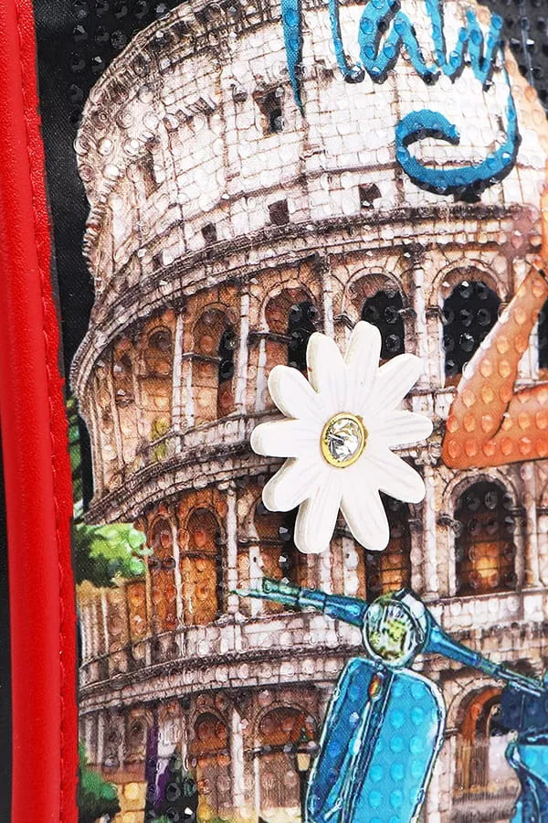 Nicole Lee USA Martha Travels Italy Wide Handbag with Rhinestones