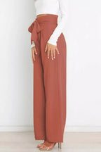 High Waist Tie Front Wide Leg Pants