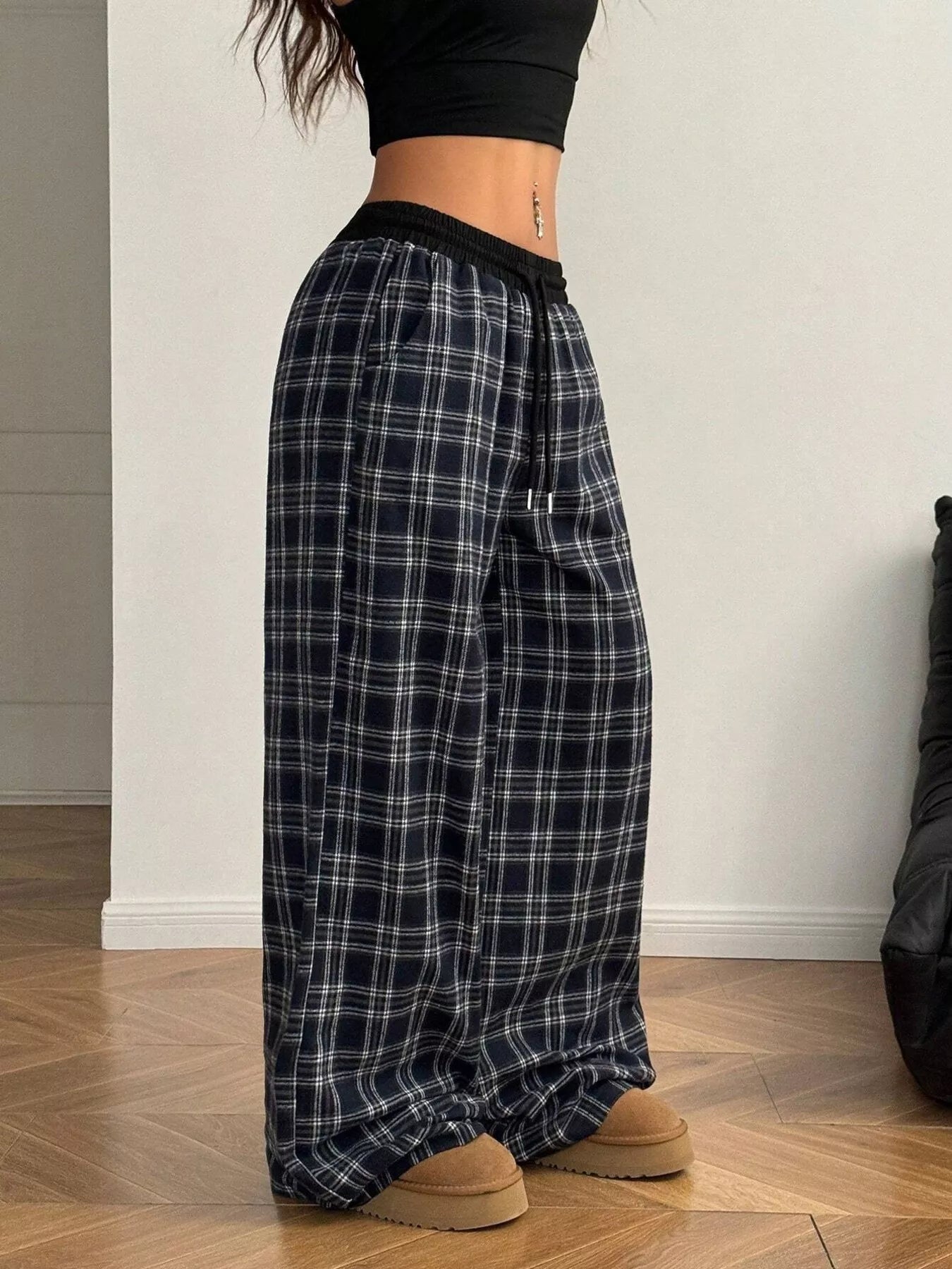 Plaid Wide Leg Pants