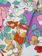 Floral Print Patchwork Frilly Neckline Long Sleeve Shirt