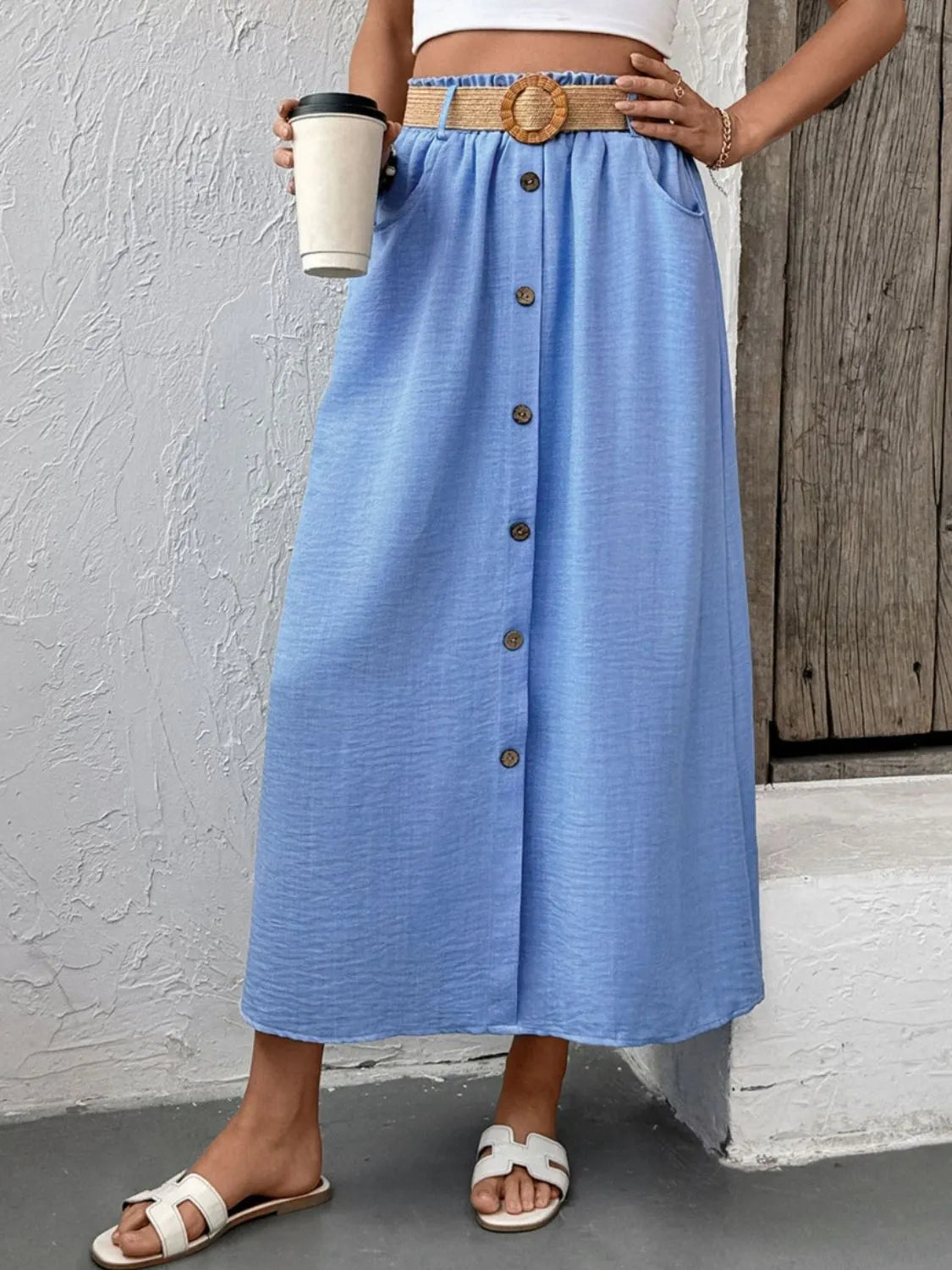 Decor Button Front Midi Skirt