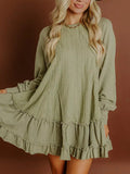 Frill Round Neck Long Sleeve Mini Dress