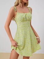 Floral Print Tie Strap Mini Dress