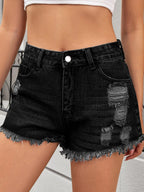 Distressed Raw Hem Denim Shorts