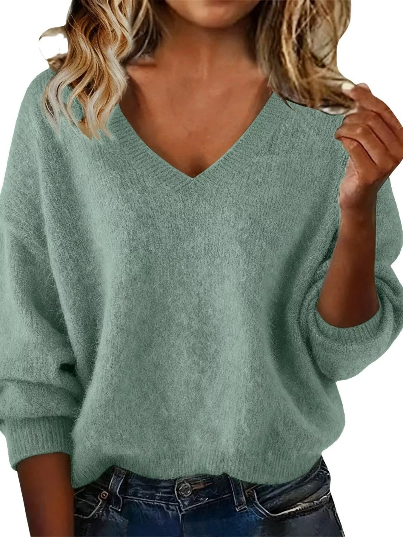 Full Size V-Neck Dropped Shoulder Sweater Plus Size