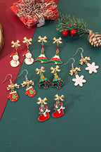 Gold Plated Bow Christmas Gloves Hook Dangle Earrings