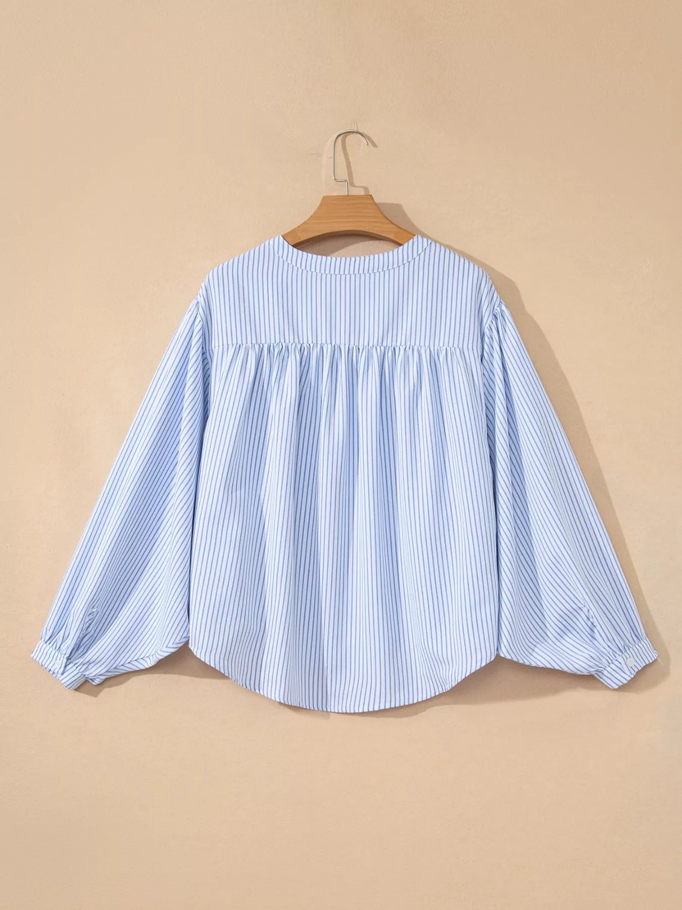Stripe Floral Embroidered Billowy Sleeve Tunic Baggy Shirt