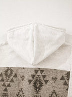 Western Aztec Print Color Block Patchwork Drawstring Hooded Shacket