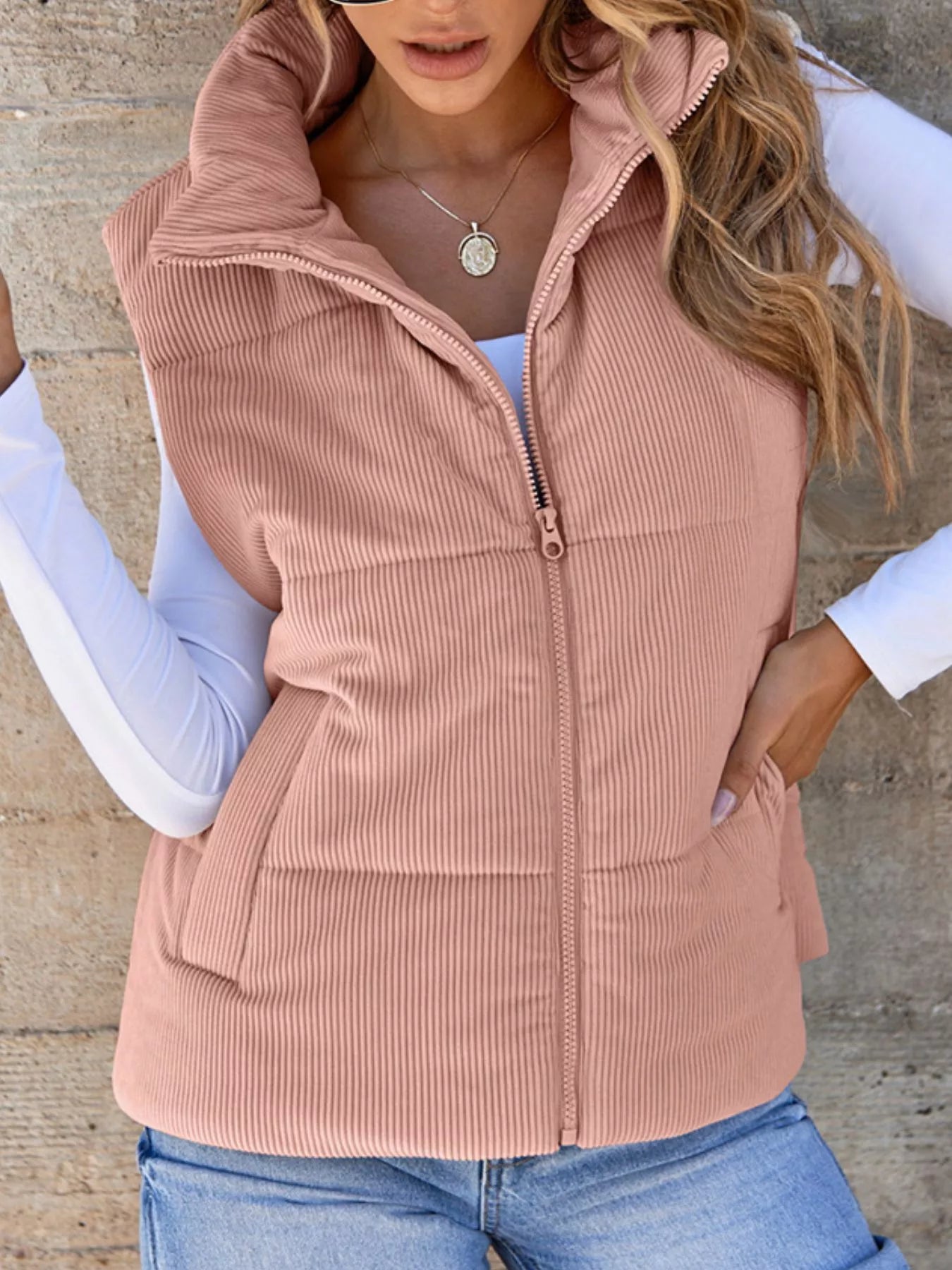 Corduroy Zip Up Vest Coat