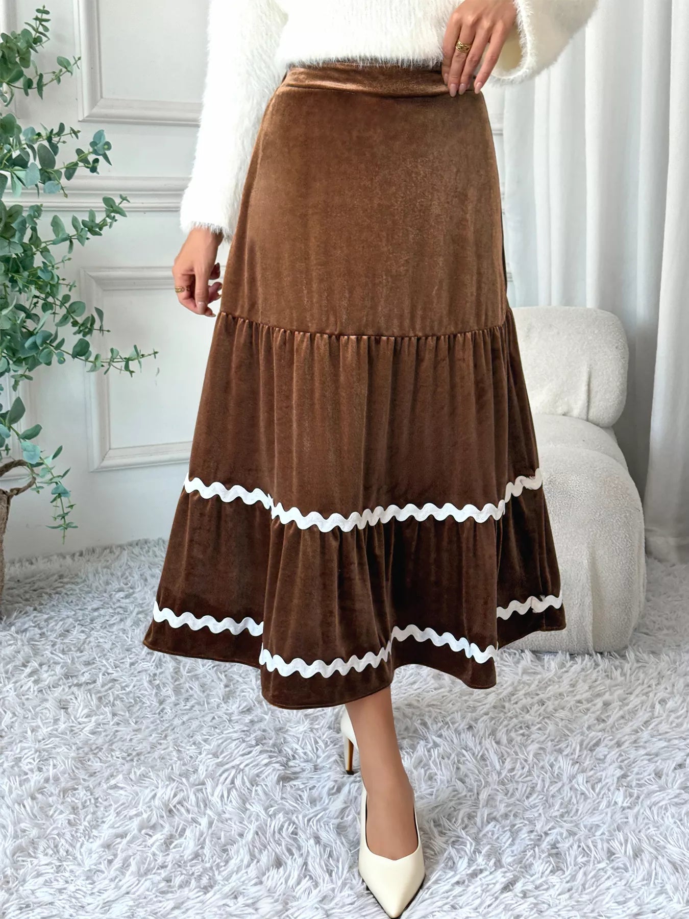 Velvet Tiered Midi Skirt