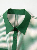 Stripe Color Block Patchwork Shirt Collar Button Down Puff Sleeve Mini Dress