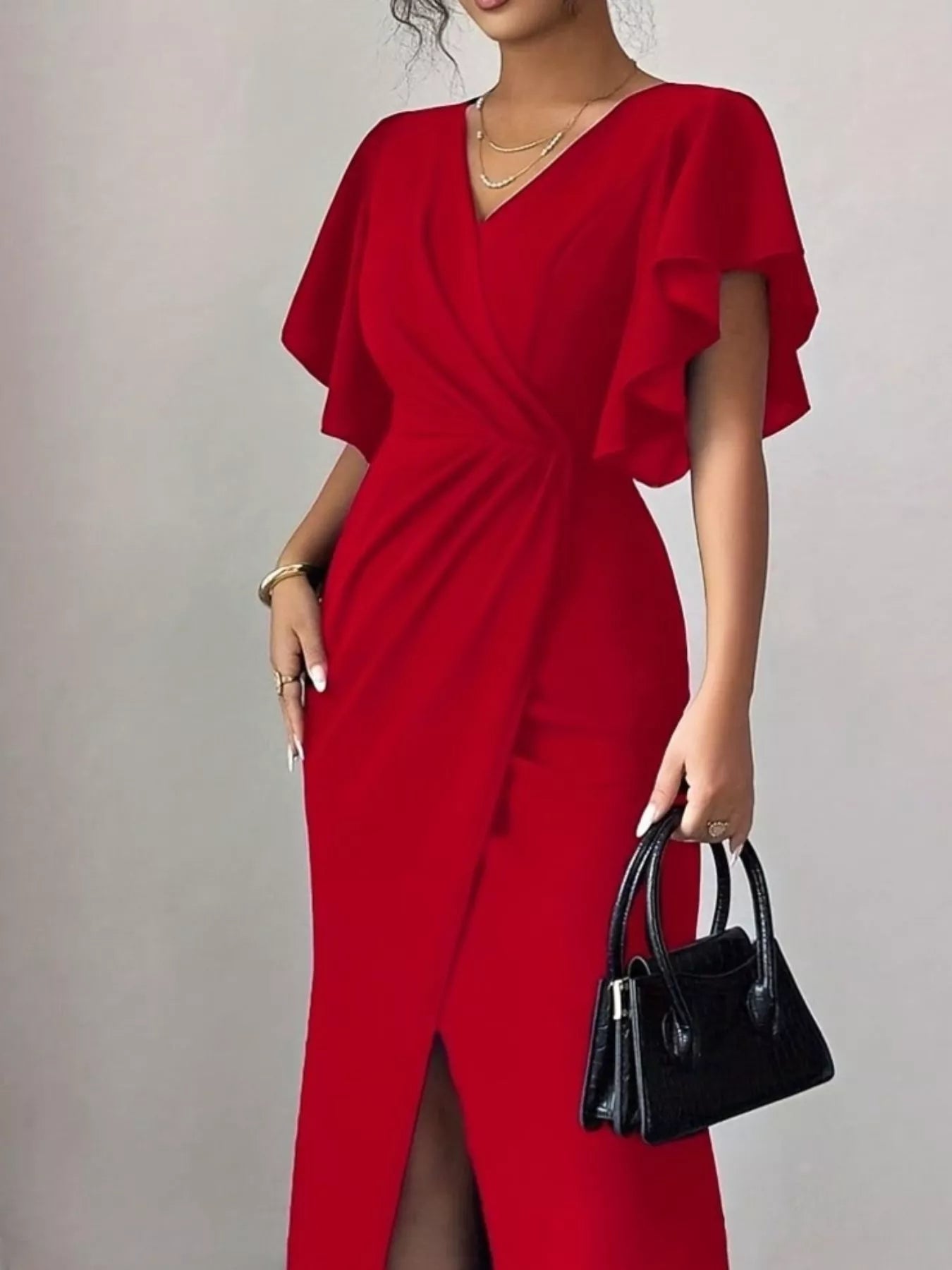 Surplice Flutter Sleeve Maxi Dress