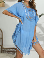 Tassel Crochet Round Neck Cover-Up
