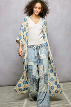 POL Open Front Floral Crochet Longline Cardigan