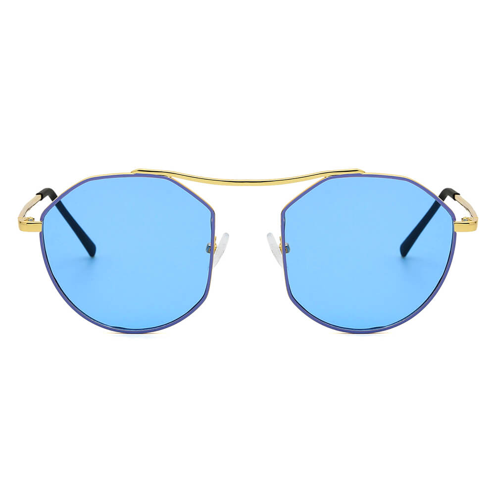 CHOCTAW - Round Tinted Geometric Brow-Bar Fashion Sunglasses