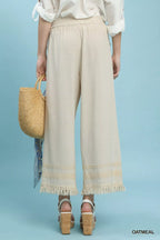 Umgee Lace Trim Fringe Hem Wide Leg Pants