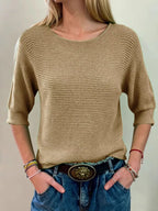 Full Size Ribbed Knit Round Neck Sweater Plus Size