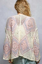 POL Open Front Crochet Cardigan with Granny Square Pattern