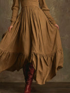 V-Neck Long Sleeve Ruffle Hem Dress