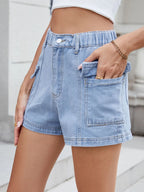 High Waist Cargo Denim Shorts