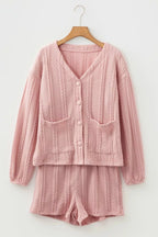 Cable Knit V Neck Cardigan and Shorts Set