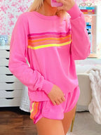 Striped Round Neck Sweatshirt and Shorts Set