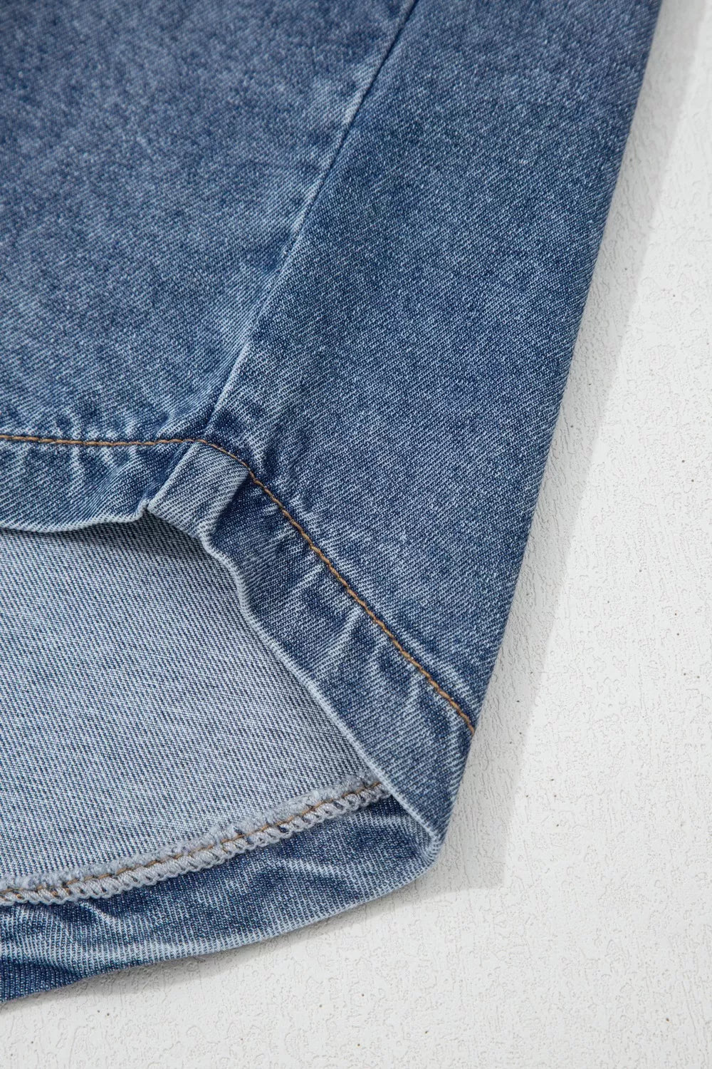 Button Flap Pocket Cuffed Short Sleeve Denim Shacket