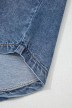 Button Flap Pocket Cuffed Short Sleeve Denim Shacket