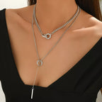 Double Layered Chain Y-Shaped Pendant Necklace