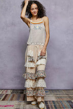 POL Embroidered Floral Square Neck Knit Cami