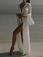 Ruffled Long Sleeve Cover-Up Dress