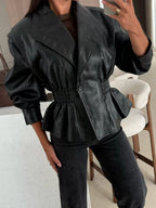 Peplum Waist Leather Jacket