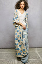 POL Open Front Floral Crochet Longline Cardigan