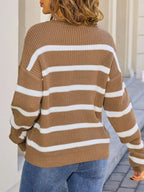 Striped Round Neck Dropped Shoulder Sweater