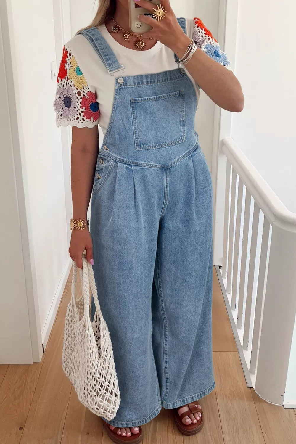 Wash Wide Leg Denim Overalls
