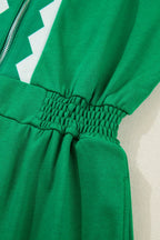 Contrast Patchwork Half Zip Elastic Waist Short Sleeve Mini Dress
