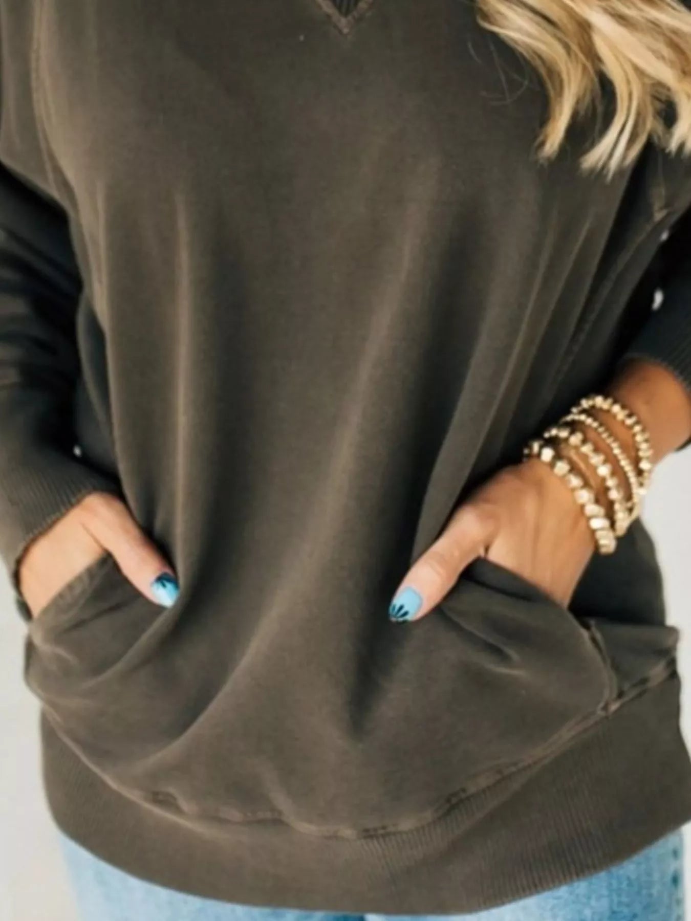 Full Size Crew Neck Raglan Sleeve Sweatshirt Plus Size